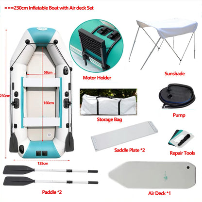 2.0–3.6m Inflatable Fishing Kayak Boat Air Deck Set – 3-Layer 0.9mm PVC, 2+1 Air Chambers, Wear-Resistant LUYA Raft Boat