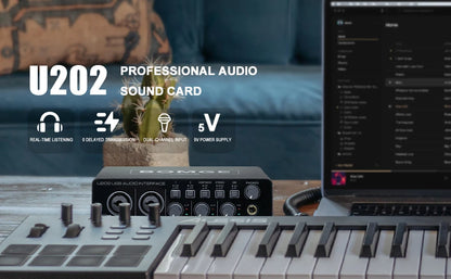 BOMGE U202 USB Audio Interface – Mic Preamplifier with XLR/TS/TRS Ports, 48V Phantom Power, 32-Bit/192kHz for Computer Recording & Streaming