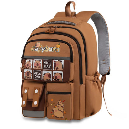 Kawaii Capybara School Backpack Set – Cute Girls Casual Daypack, Kids Bookbag & Travel School Bag Set