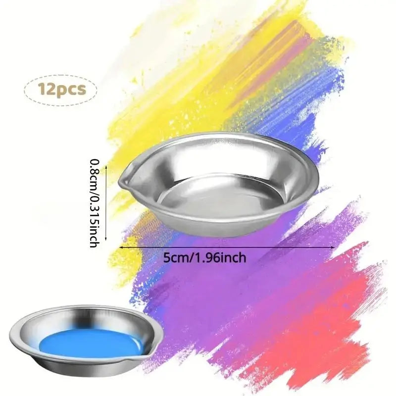 12PCS Stainless Steel Paint Mixing Bowls Set – Oil Paint Trays & Color Cups for DIY Art, Craft & Children Painting Tools
