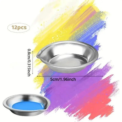 12PCS Stainless Steel Paint Mixing Bowls Set – Oil Paint Trays & Color Cups for DIY Art, Craft & Children Painting Tools