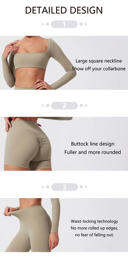 Hearuisavy 2PCS Long Sleeve Gym Set for Women, Quick-Drying Yoga Clothes, Sportswear, Running Leggings, Workout Sports Crop Top