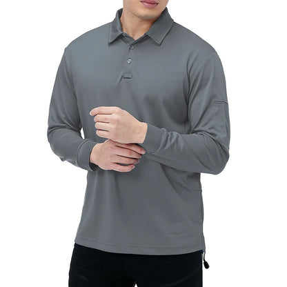 Men’s Lightweight Long Sleeve Polo Shirt — Performance Tactical Outdoor Hiking & Golf Shirt