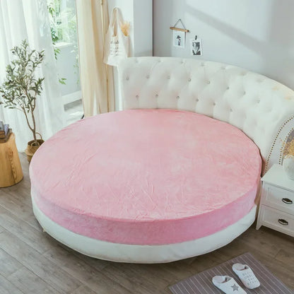 Coral Velvet Round Bed Sheet - Soft Flannel Winter Fitted Sheet for 200-220cm Round Beds, Pillowcase Not Included