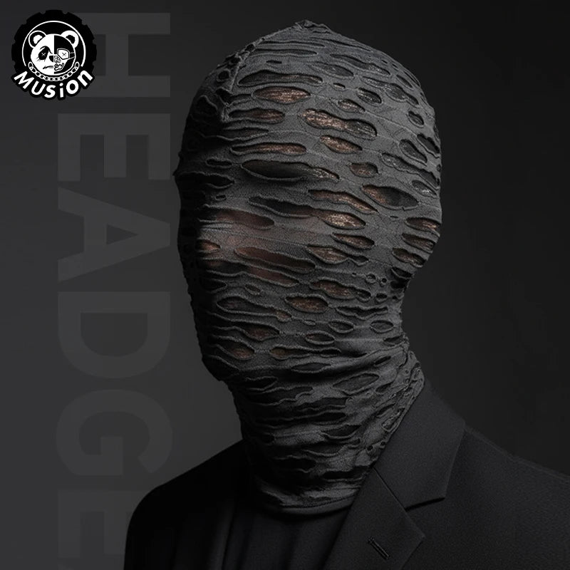Musion Gothic Punk Face Mask - Distressed Ripped Design Windproof Cover for Skiing, Cycling & Street Style