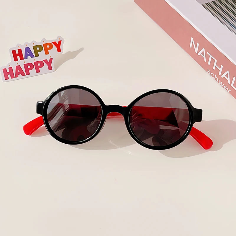 2023 Kids Checker Panel Round Sunglasses – Cute UV400 Sun Protection for Baby Girls & Children Outdoor Wear