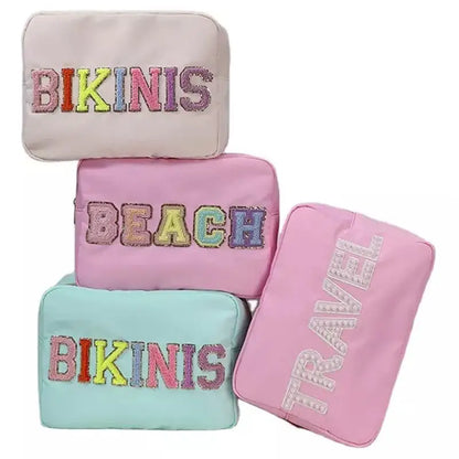 Multi-Color Nylon Cosmetic Bag - Large Zipper Makeup Pouch & Toiletry Organizer for Women and Girls