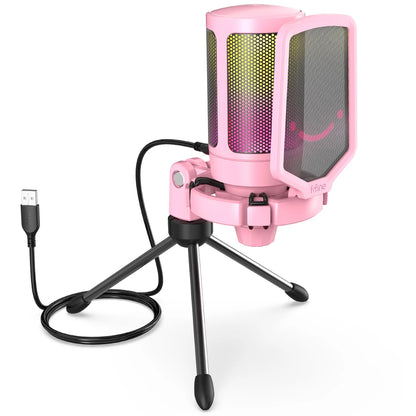 FIFINE A6V USB Gaming Microphone with Pop Filter & Shock Mount for PC PS4 PS5 Mac – Podcast & Streaming Mic with Gain Control