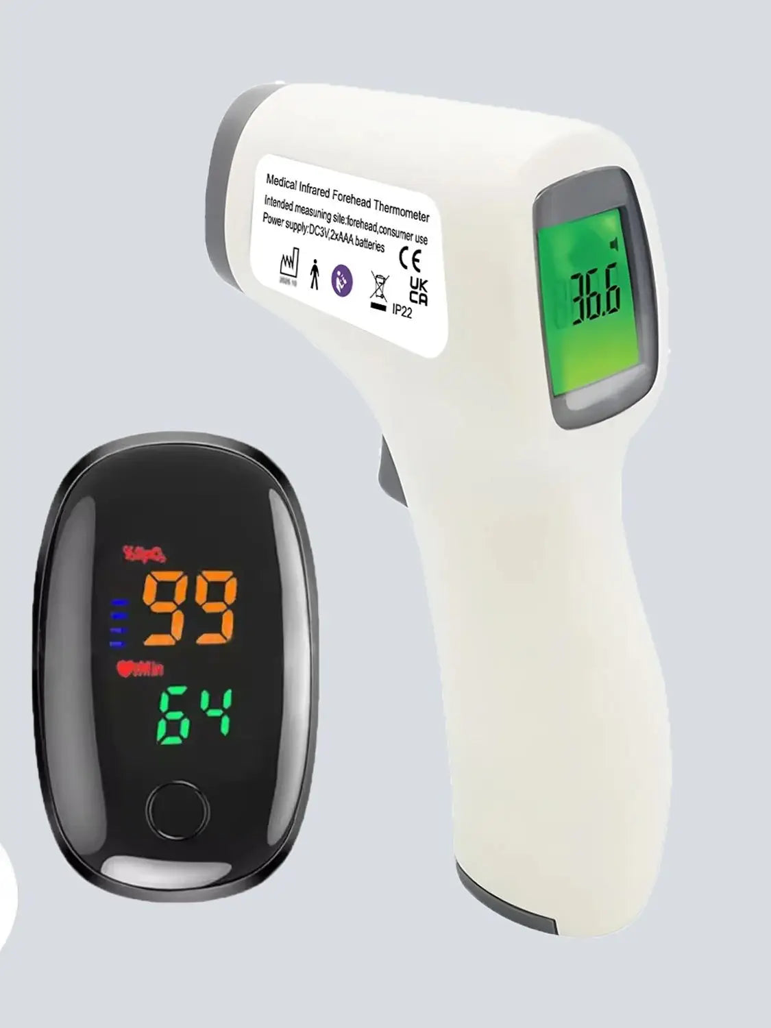 Portable Medical Thermometer & Oximeter Set - Non-Contact Infrared Ear Thermometer and Blood Oxygen Monitor for Adults and Children