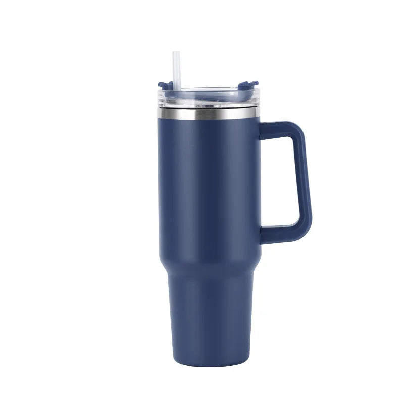 40oz Stainless Steel Insulated Water Bottle with Handle – Cold-keeping Tumbler with Lid, Straw, and Mug for Summer Outdoor Activities