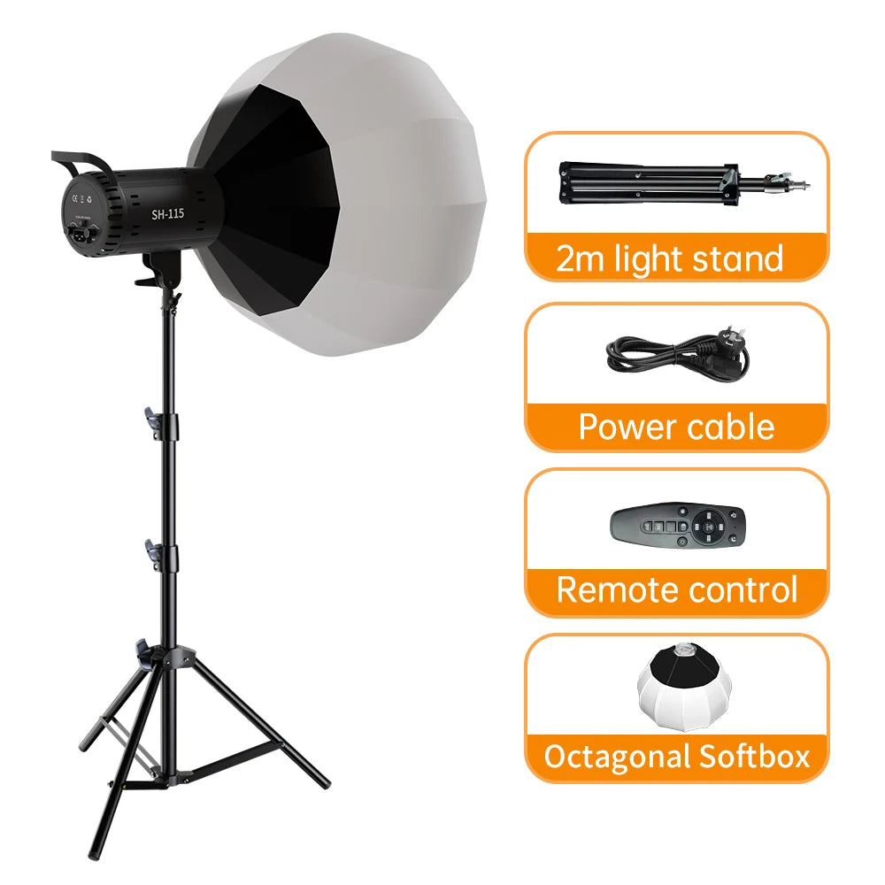 115/135W Bowens LED Photography Studio Light - 220V Daylight-Balanced Video Lamp, 3000–6000K, 3 Colors for Portraits & Studio Shooting