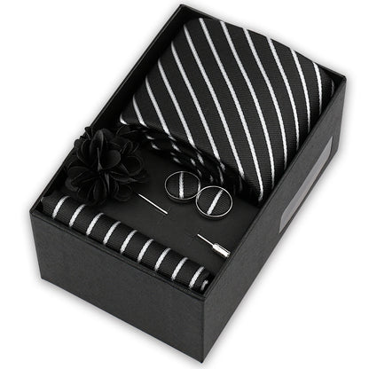 Men’s 4-Piece Tie Set Gift Box - Elegant Necktie with Handkerchief, Cufflinks & Brooch for Business, Wedding & Suit Accessories