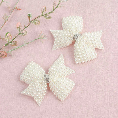 2Pcs White Pearl Hair Bow Clips – Layered Hairpins for Girls & Kids, Boutique Hair Accessories