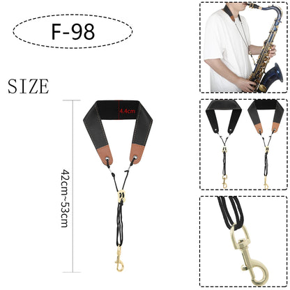 Saxophone Neck Strap - Adjustable Leather Universal Fit for Soprano, Alto, Tenor Sax with Secure Closed Hooks