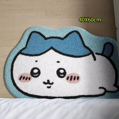Chiikawa Cartoon Plush Rug - Hachiware Usagi Non Slip Floor Mat for Bathroom, Living Room, Car Cushion & Cute Decor Gift