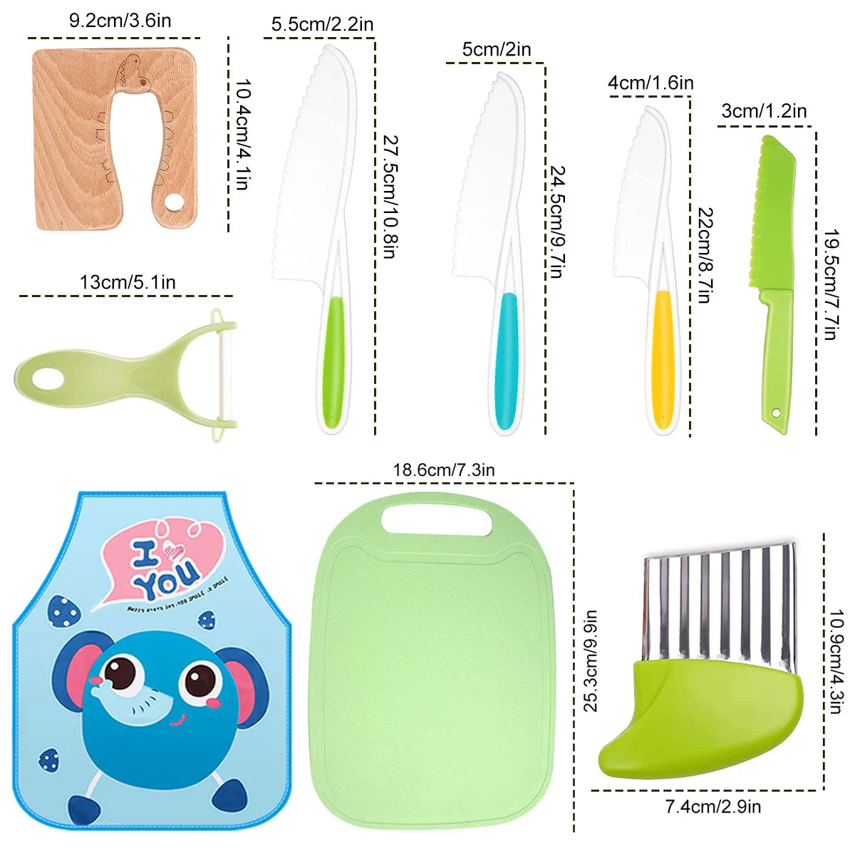 Kids Cooking Cutter Set - Safe Wooden and Plastic Knives for Toddlers, Includes Fruit Cutter and Peeler, Perfect for Little Chefs' Kitchen Adventures