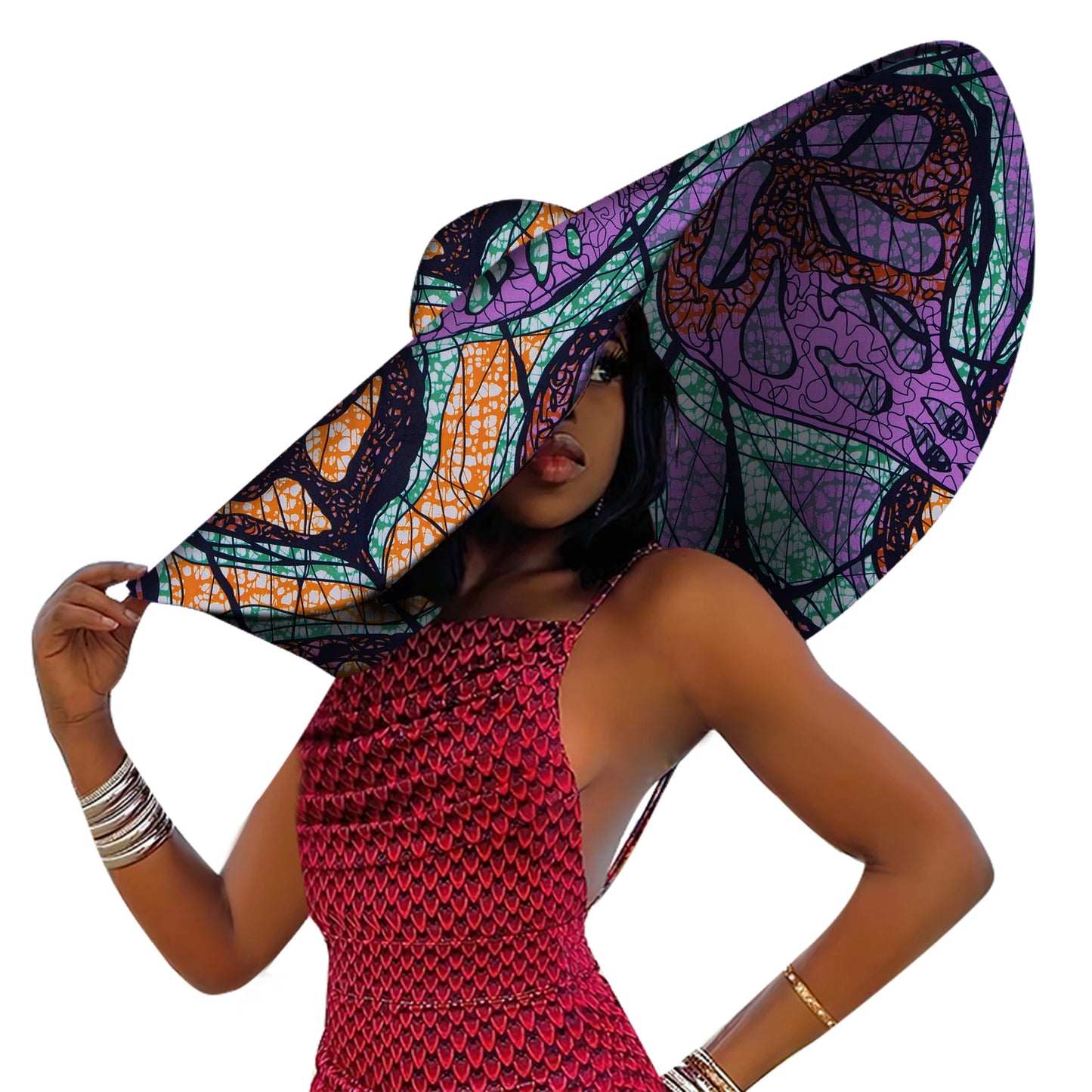 African Ankara Sun Hat - Women's Large Brim Summer Beach Hat
