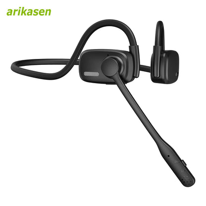 Bluetooth Headset with Microphone Boom – Noise Cancelling Open-Ear Wireless Headphones with Mute Button for Driving & Gym