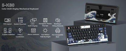 Wired Mechanical Gaming Keyboard with OLED Display – Hot-Swappable Pudding Keycaps, Full RGB Backlit for PC & Laptop