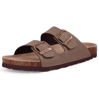 Comwarm Men's Cork Footbed Slide Sandals - Arch Support, Adjustable Buckle & Leather Summer Casual Slides