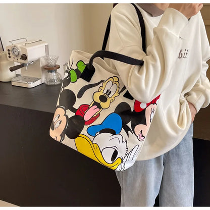 Disney Mickey Canvas Tote Bag – Large Capacity Shoulder Bag for Women & Students, Casual Handbag