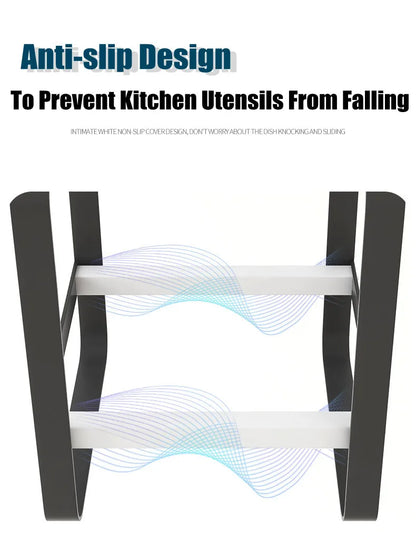 Kitchen Storage Rack - Metal Shelf Organizer for Pot Lids, Cooking Plates, Soup Spoons, and Dish Racks - Essential Kitchen Accessories