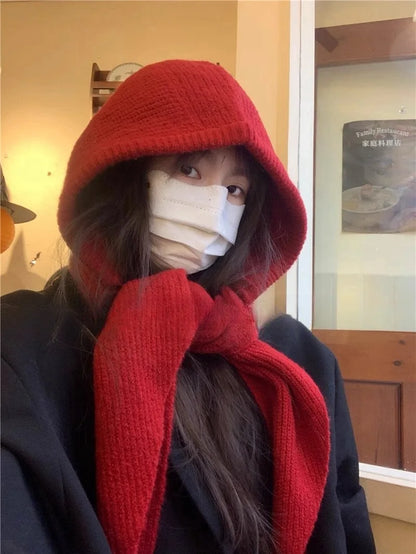 Y2K Balaclava Beanie Hat & Scarf – Thick Knit One-Piece Winter Neck Warmer Retro Style