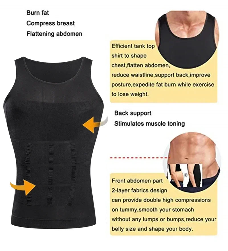 Men's Slimming Body Shaper – Compression Shirt for Gynecomastia, Moobs & Abdomen Control | Workout Tank Top Undershirt