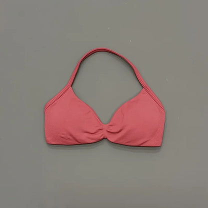 Histello Women’s Strappy Sports Bra - Seamless High-Support Yoga, Running and Workout Halter Top