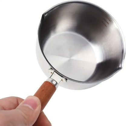 10oz Stainless Steel Melting Pot - Wooden Handle Saucepan for Cooking, Candle Wax & DIY Crafts