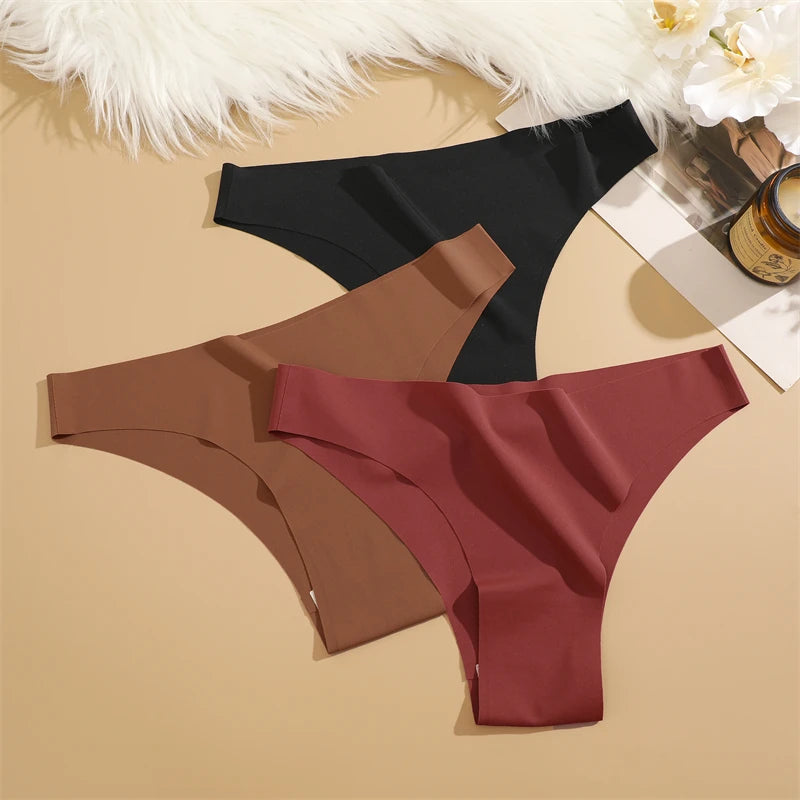 3Pcs Ultra-Thin Seamless Silk Women’s Panties – Sexy Low-Waist Stretch Bikini Briefs, XS-XXL