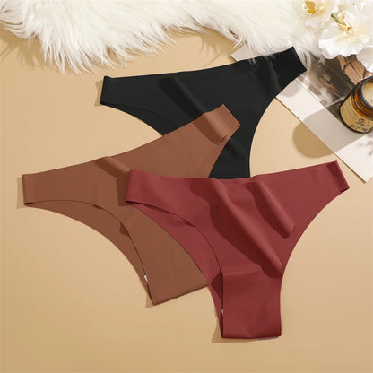 3Pcs Ultra-Thin Seamless Silk Women’s Panties – Sexy Low-Waist Stretch Bikini Briefs, XS-XXL