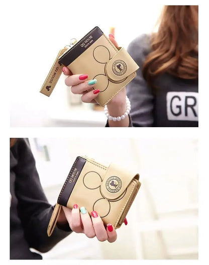 Explosion-Style Women’s Short Wallet — Korean PU Leather Cute Cartoon Zipper Purse, Multi-Card Folding Daily Pocket Wallet for Students