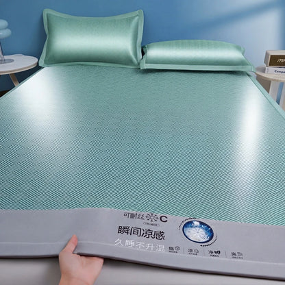 Cooling Ice Silk Bed Mat - Carbon Fiber Summer Mattress Cover with Pillowcase