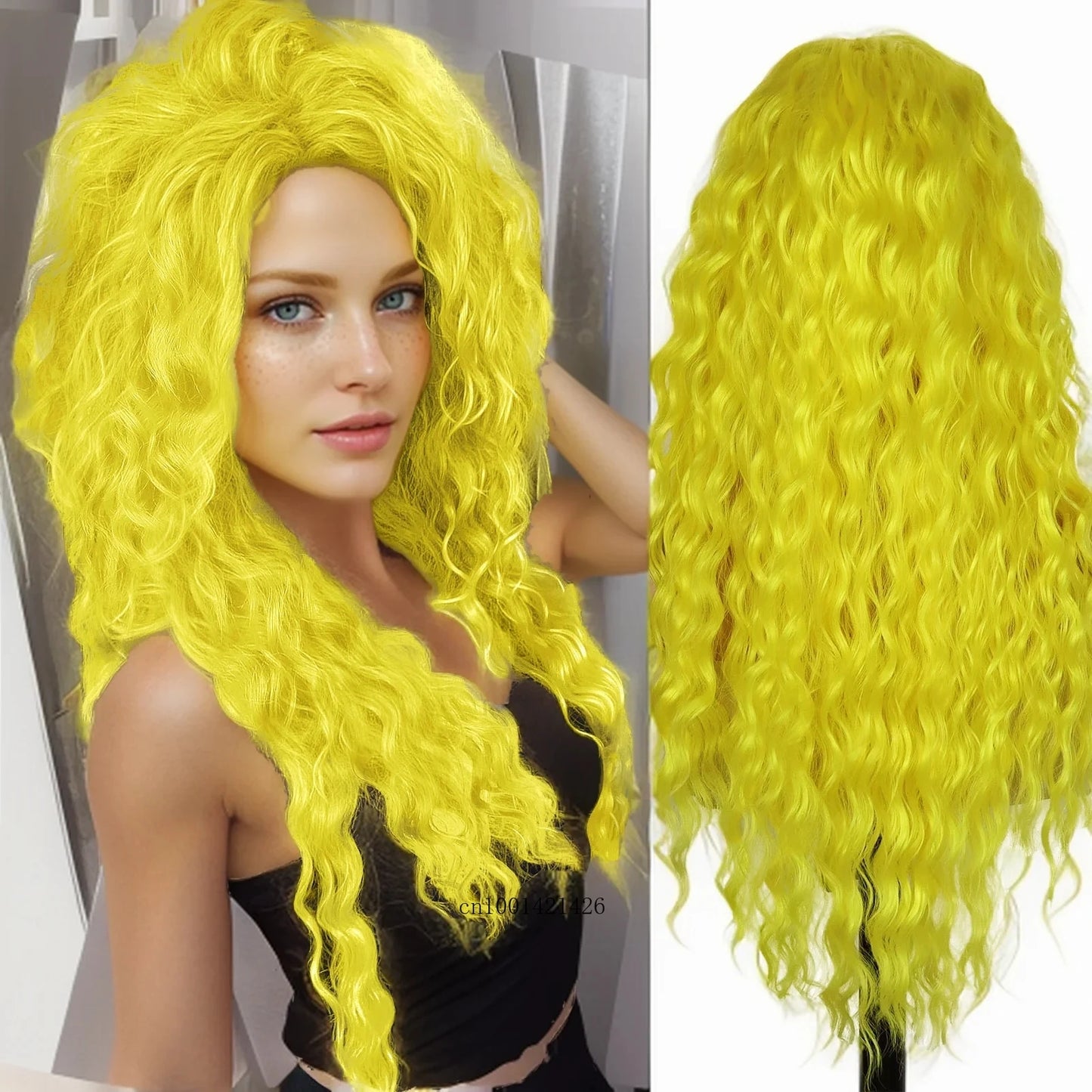 Ash Blonde Synthetic Wig – 26" Long Curly Ombre Hair, Fluffy Wave Wig for Women, Costume & Party Wig
