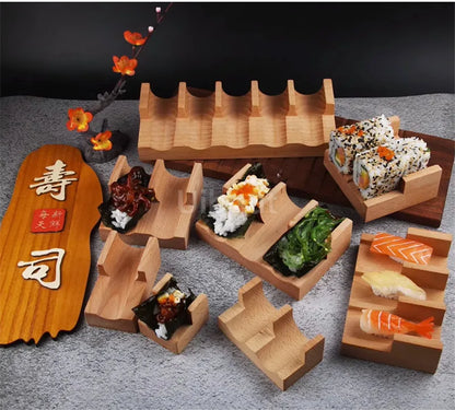 Japanese Sushi Rack – Wooden Taco & Snack Food Holder, Wood Plate Cuisine Stand for Sashimi & Sushi, Restaurant & Home Use