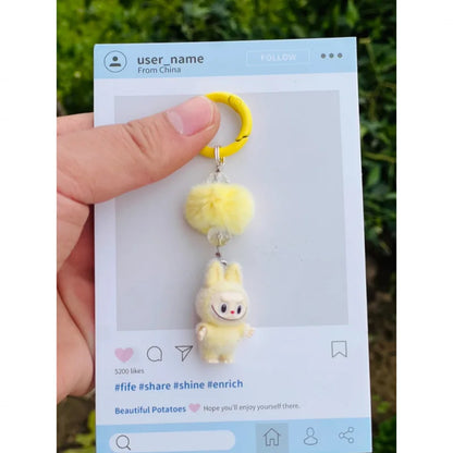 Labubu Mini Flocking Doll Keychain – Standing & Sitting Car, Bag, Phone, Backpack Charm Gift