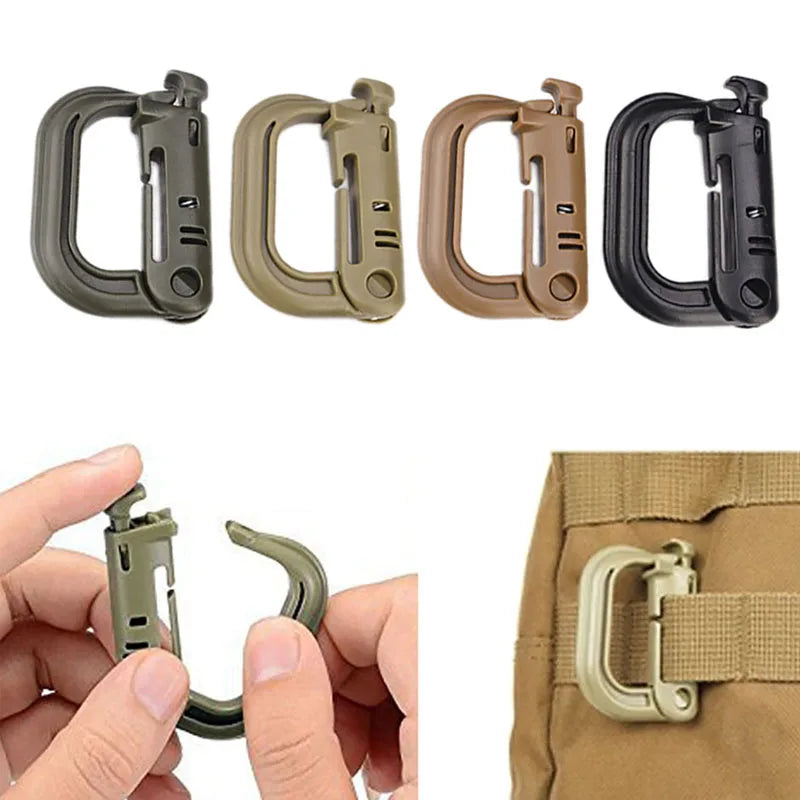 Outdoor GRIMLOC Molle Carabiner: D-Locking Plastic Clip Snap Buckle Keychain - ITW Fastener for Bag Attachment