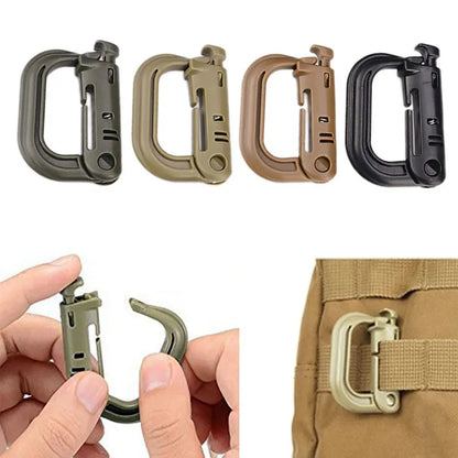 Outdoor GRIMLOC Molle Carabiner: D-Locking Plastic Clip Snap Buckle Keychain - ITW Fastener for Bag Attachment