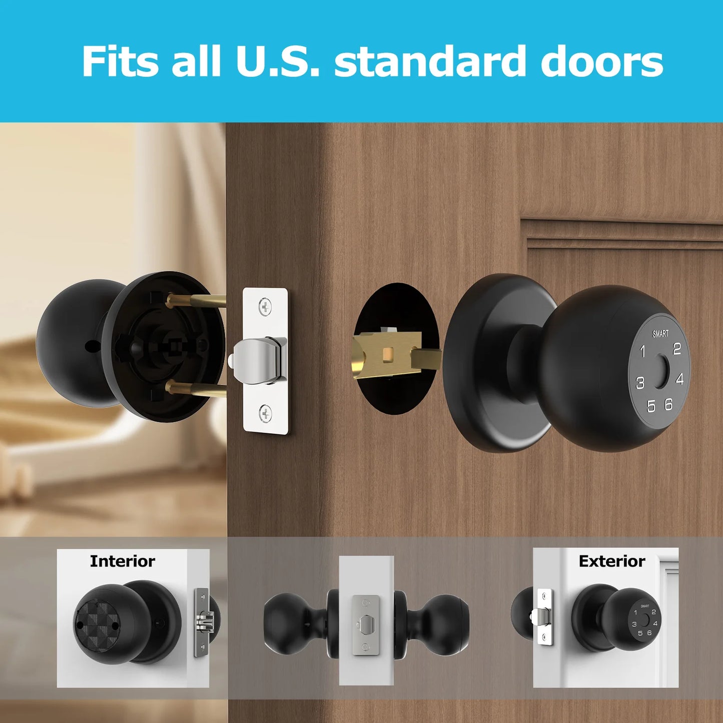 Smart Fingerprint Door Lock - Passcode & App Control with Type-C Emergency Power