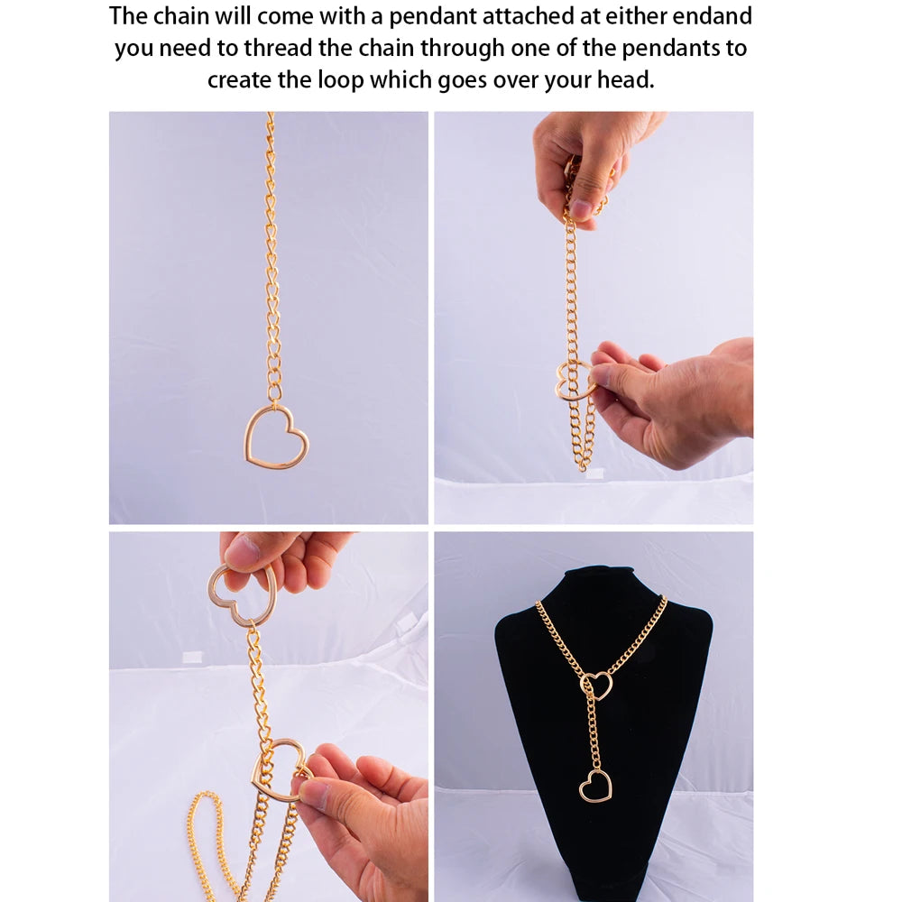 Heart Slip Chain Necklace for Women — Fashion Punk Rock Goth Choker Jewelry Accessory