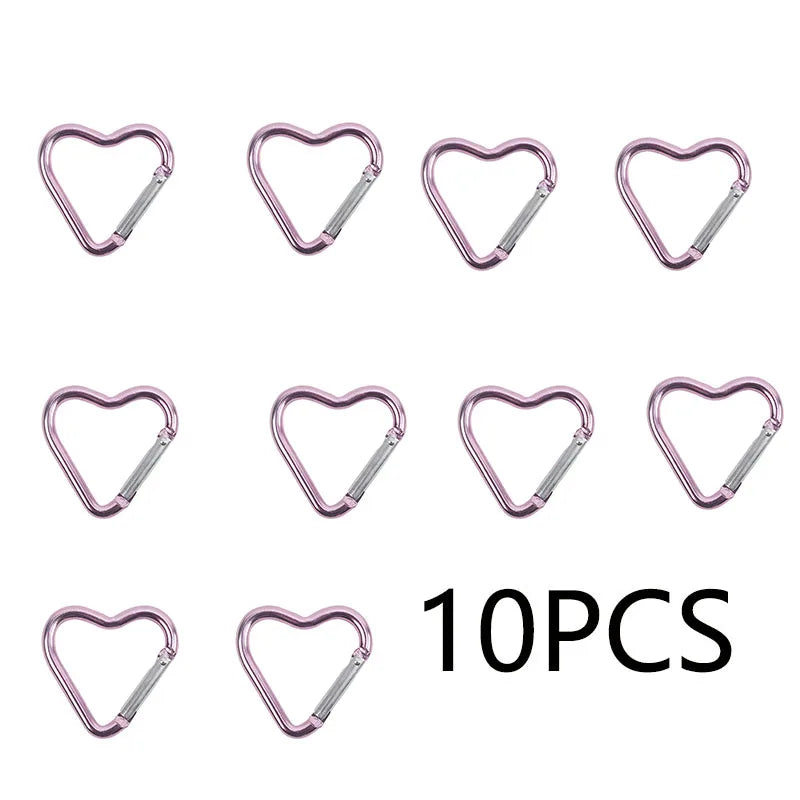 10PCS Heart Shape Aluminum Carabiner Clips - Tactical Keychain Hooks for Outdoor Gear, Water Bottles & EDC Tools