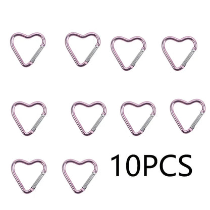 10PCS Heart Shape Aluminum Carabiner Clips - Tactical Keychain Hooks for Outdoor Gear, Water Bottles & EDC Tools