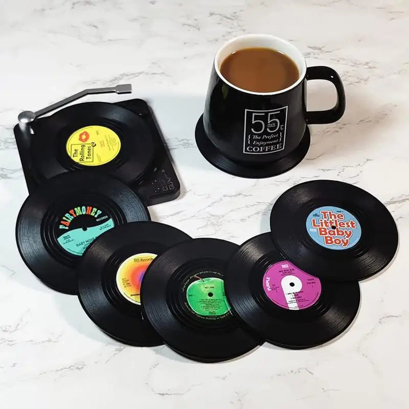 2/4/6PCS Retro Vinyl Record Drink Coasters | Anti-Slip Heat Resistant Mug Mats | Music-Themed Coffee Table Placemats Decor