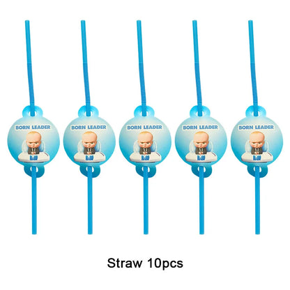 Cartoon Boss Baby Birthday Party Set - Disposable Tableware, Backdrop & Balloons for Kids Baby Shower Decor