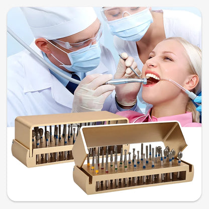 30Pcs/Set Aluminum Dental Burs Kit – Diamond Burs for High-Speed Handpiece with Holder & Burs Placement Box