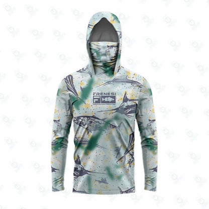 Men's Fishing Shirt with Sun Protection – All in One Hoodie Mask, UPF 50+ T-Shirt for Hunting, Camping & Angling