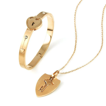 Couple Stainless Steel Love Lock Bracelet & Key Pendant Necklace – Romantic Jewelry Gift for Men and Women