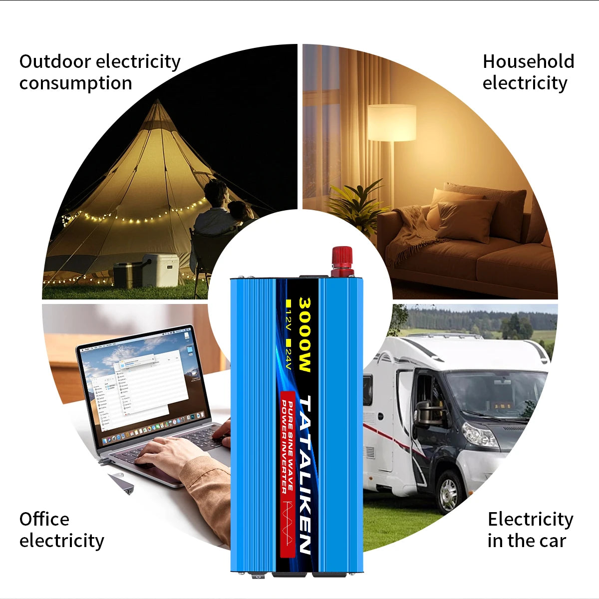 Pure Sine Wave Inverter 5000–10000W – 12V DC to 110V AC Portable Solar & Car Power Converter