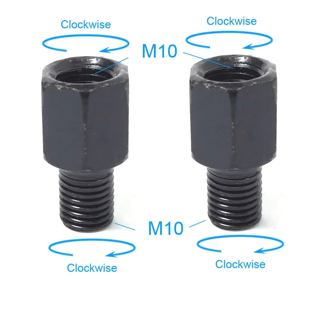 Pair Black Motorcycle Mirror Adapters M10 & M8 – 8mm/10mm Rearview Mirror Conversion Bolts, Left & Right Thread